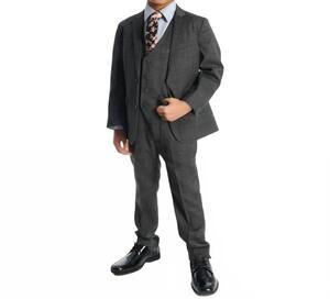 NEW APPAMAN kids 2 piece mod suit in charcoal wales check